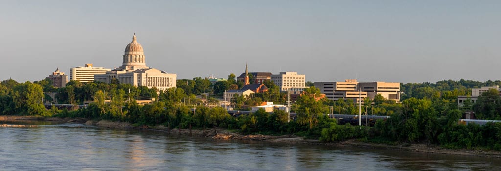 Jefferson City skyline with river and capitol